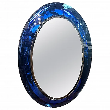 Blue oval wall mirror by Metalvetro Siena, 1970s