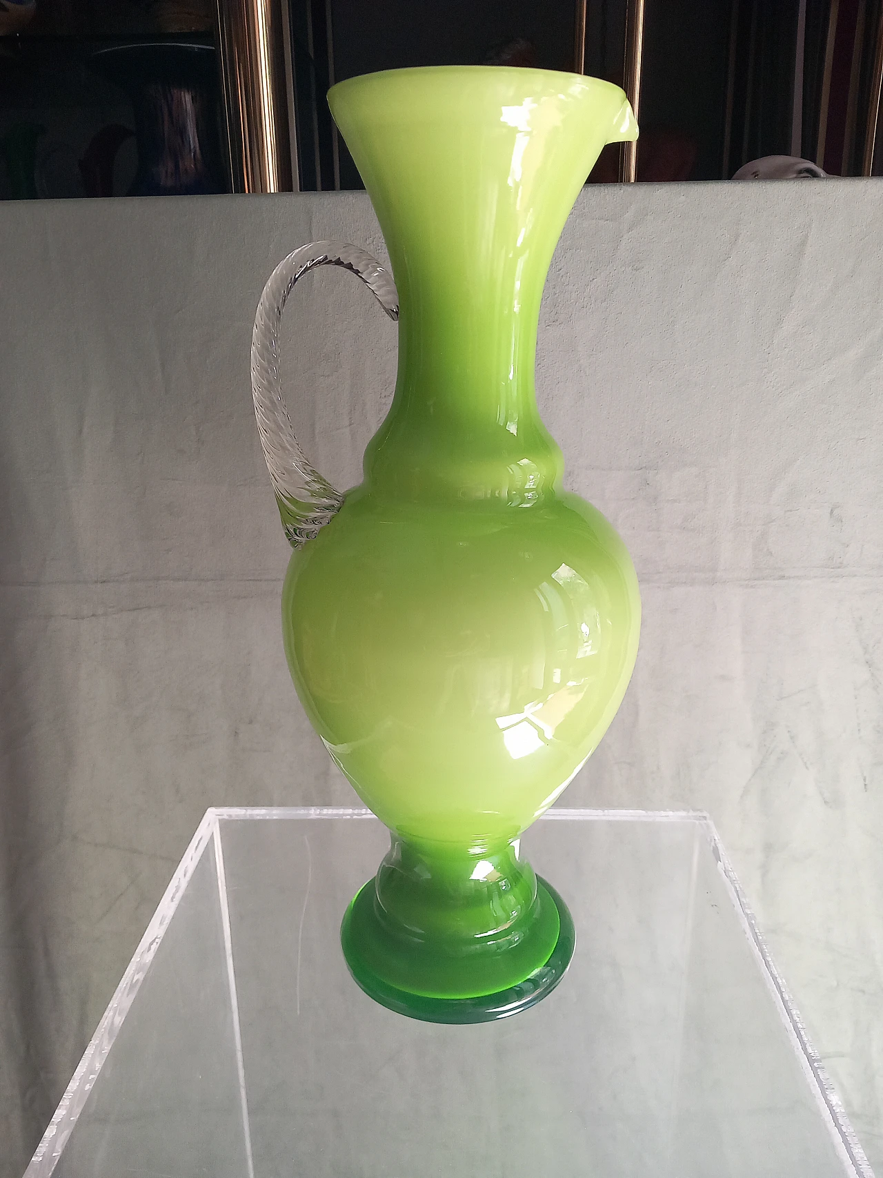 Green opaline glass jug, 1970s 1