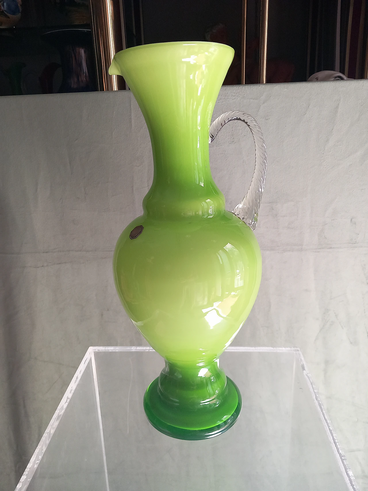 Green opaline glass jug, 1970s 2