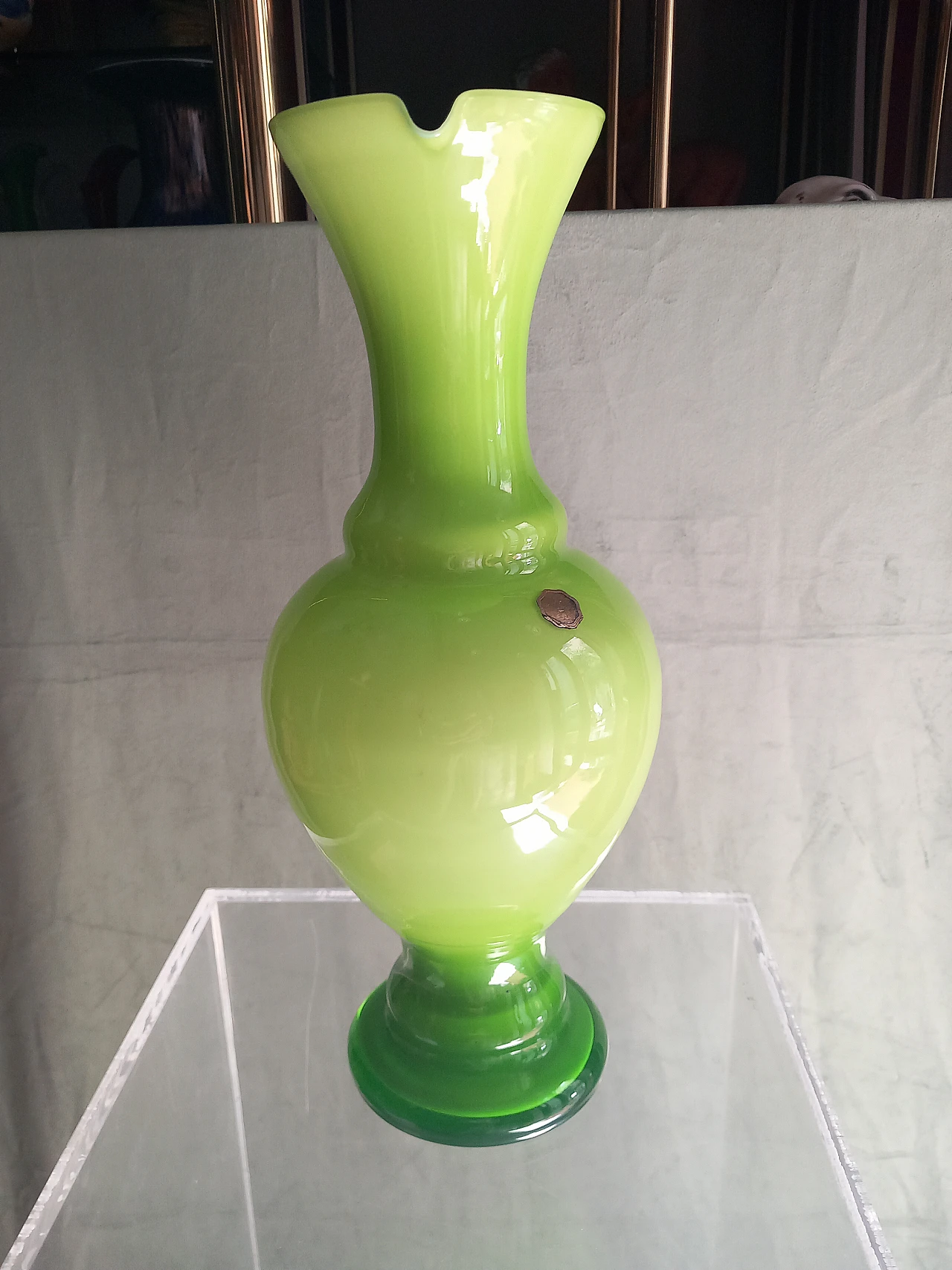 Green opaline glass jug, 1970s 3