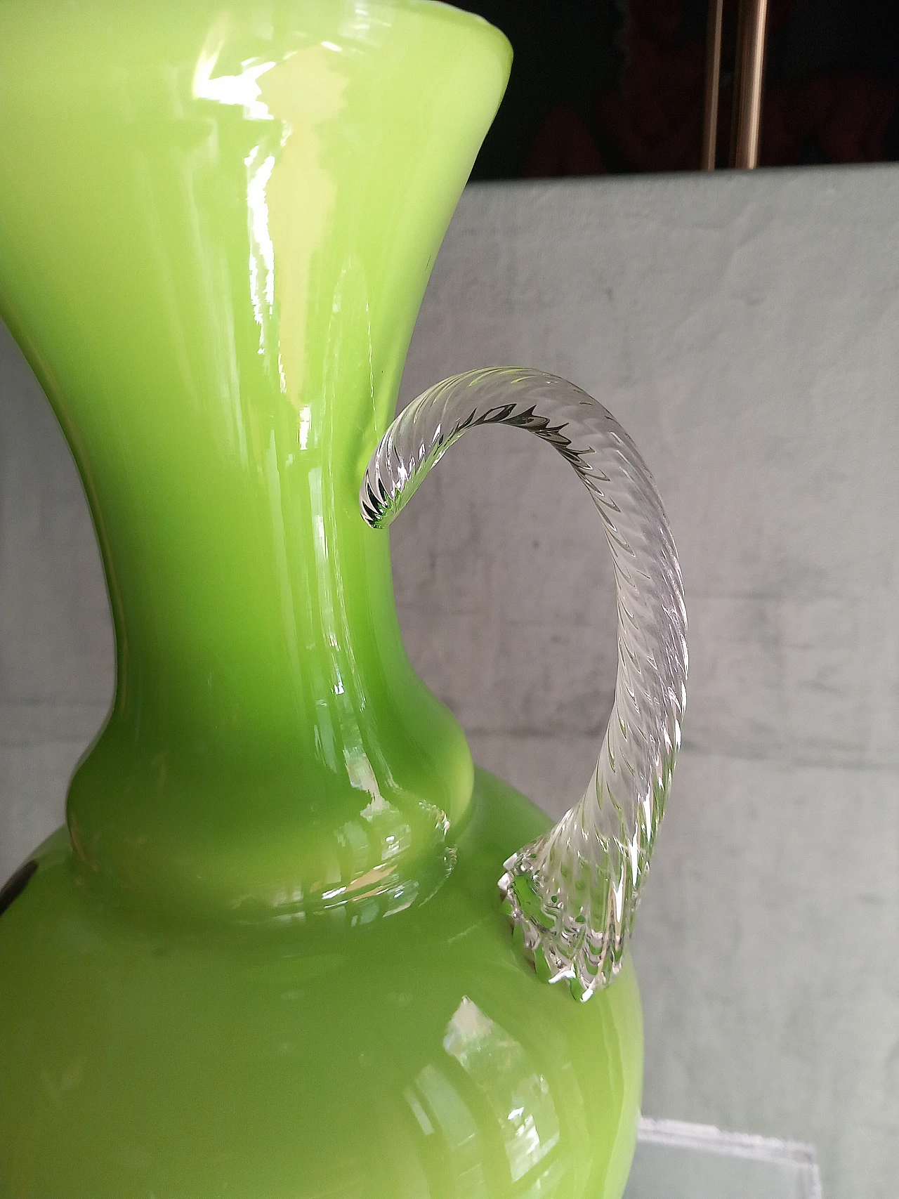 Green opaline glass jug, 1970s 4