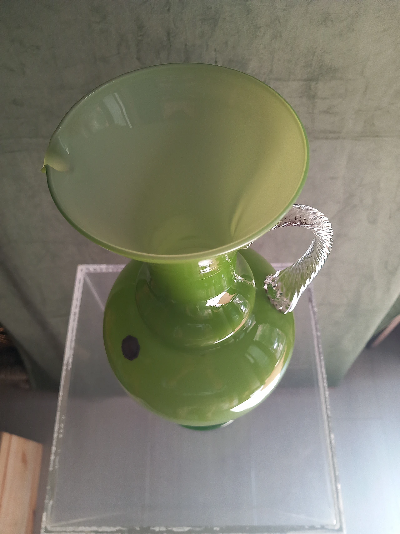 Green opaline glass jug, 1970s 5