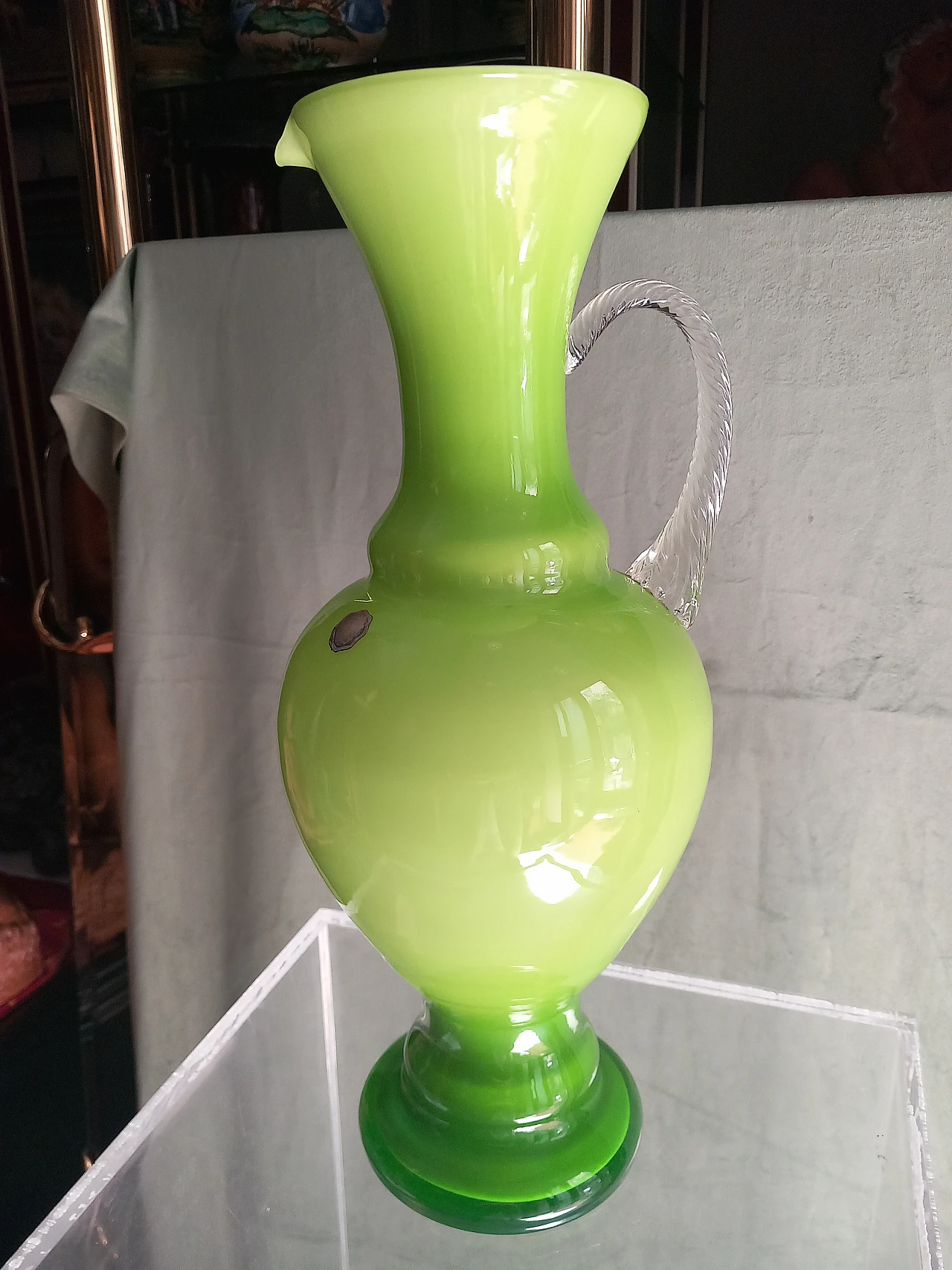 Green opaline glass jug, 1970s 6