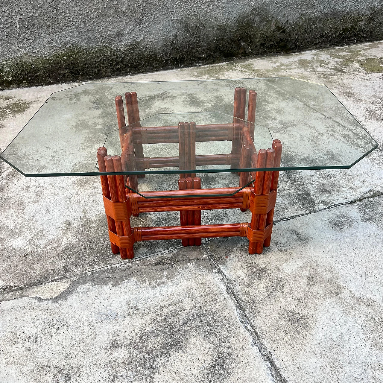 Bamboo coffee table and double glass shelf, Maugrion for Roche Bobois 2