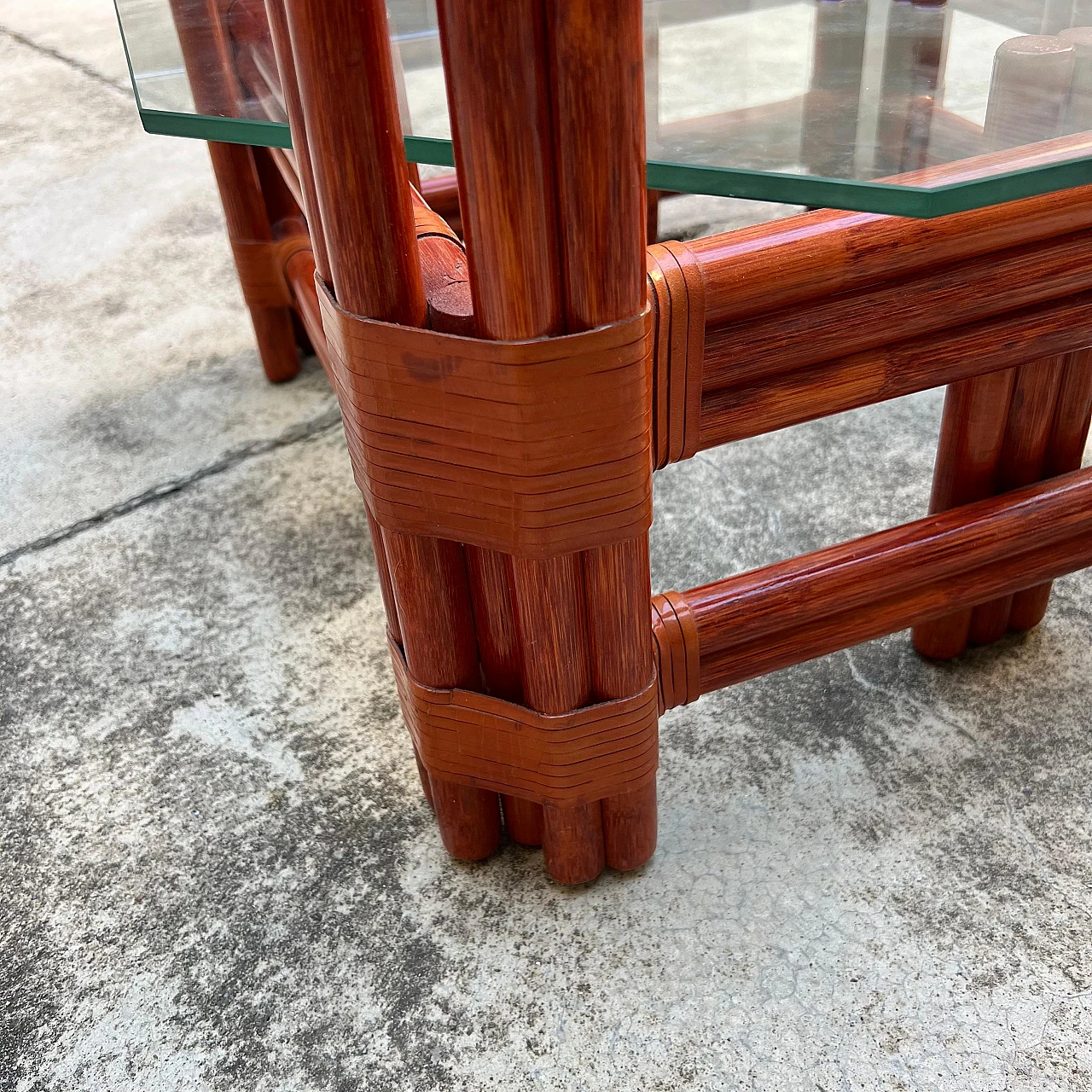 Bamboo coffee table and double glass shelf, Maugrion for Roche Bobois 5