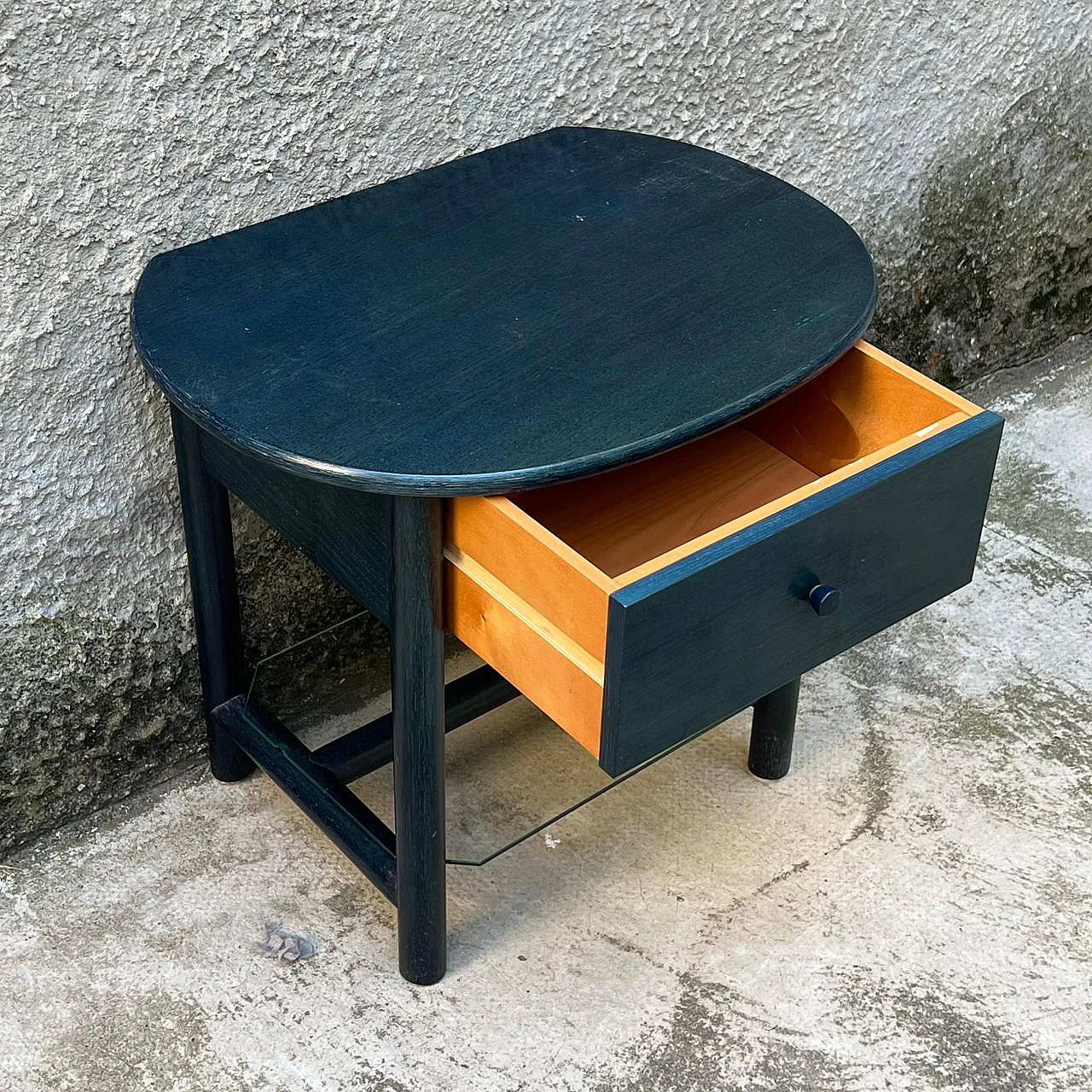 Wooden bedside table with glass top by Roberti Rattan, 1980s 5