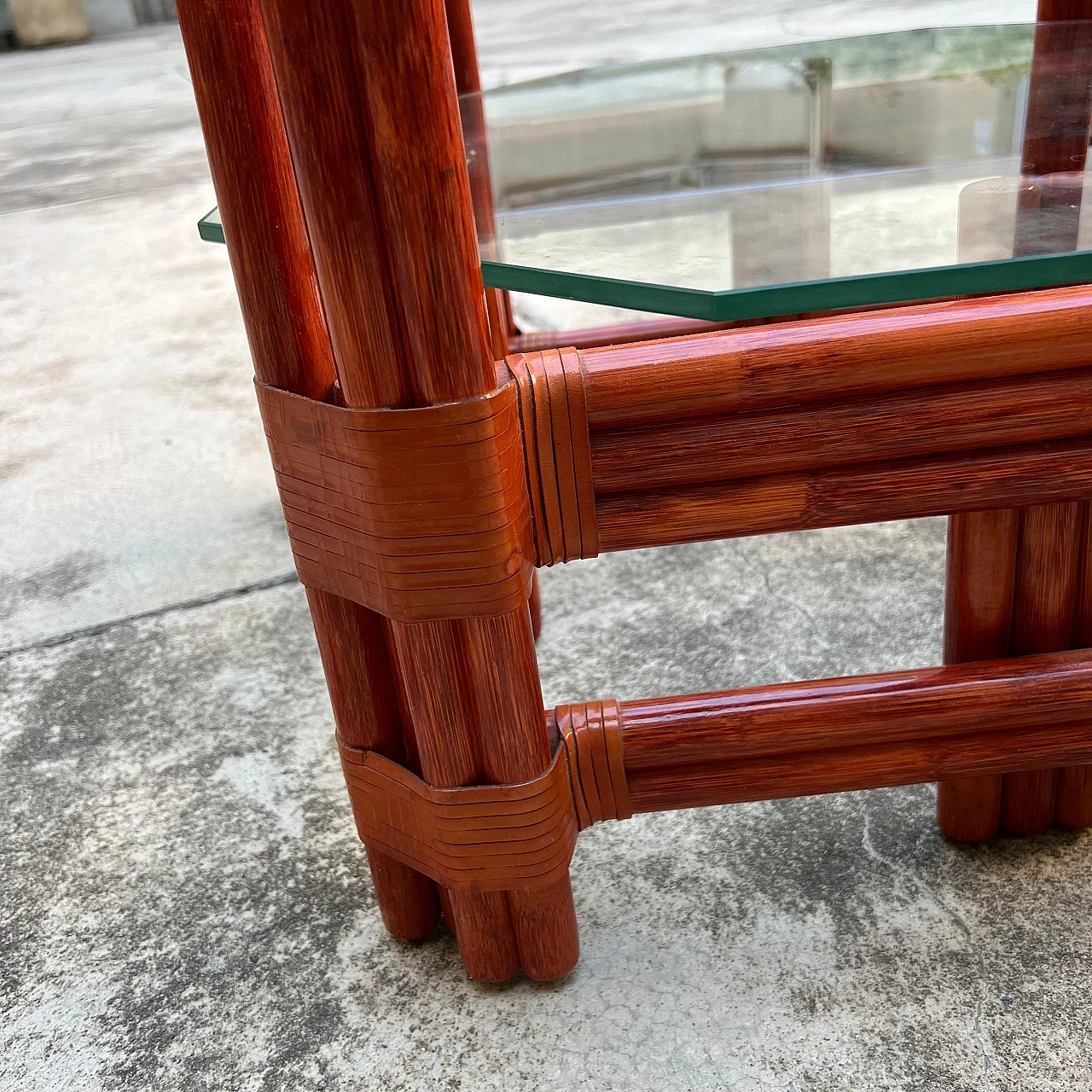 Bamboo coffee table and double glass shelf, Maugrion for Roche Bobois 6