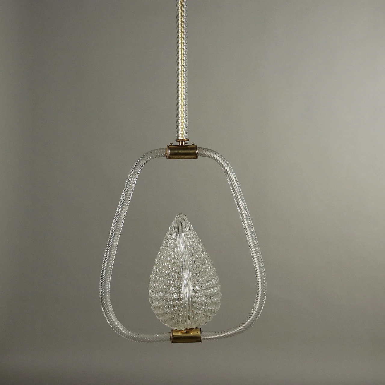 Lampadario in in vetro di Murano e ottone, anni '50 3