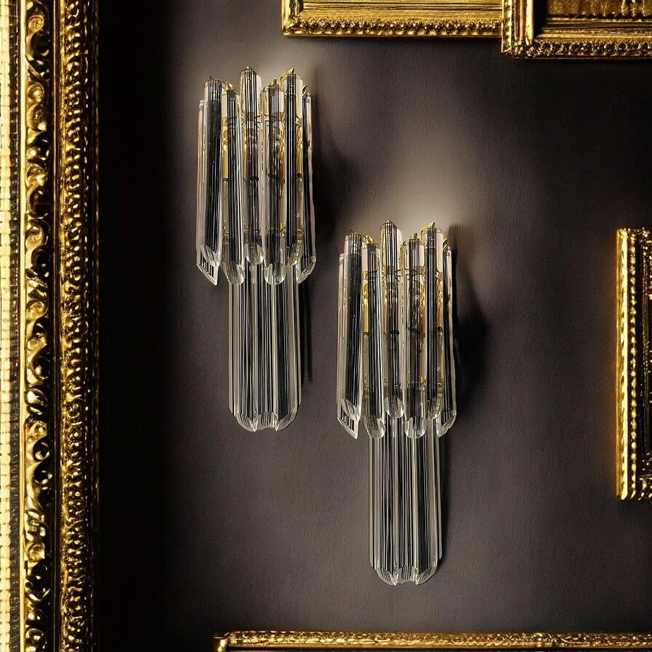 Pair of Murano glass black prism sconces, 1970s 8