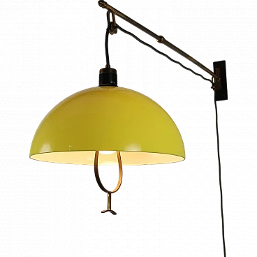 Lampada in metallo e ottone con paralume giallo, anni '60