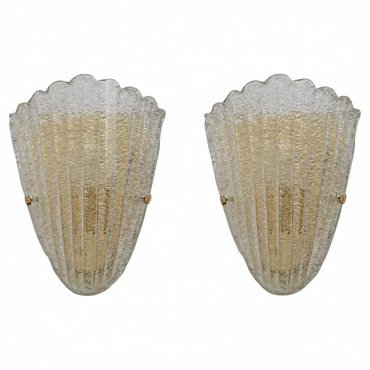 Two of Barovier Mid-Century Modern Italian Murano Glass Shell Sconces, 1960s 1