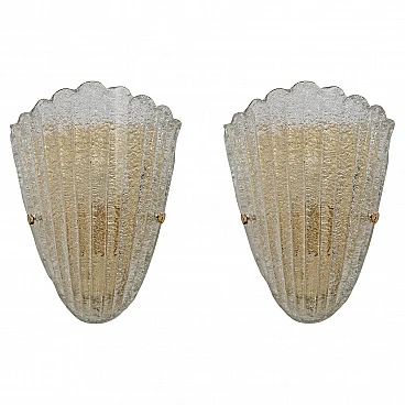 Two of Barovier Mid-Century Modern Italian Murano Glass Shell Sconces, 1960s