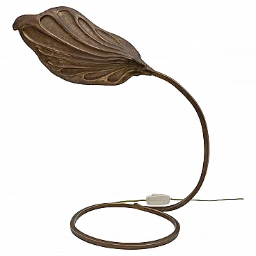 Tommaso Barbi Mid-century Modern Brass Leaf Table Lamp by Bottega Gadda, 1960s