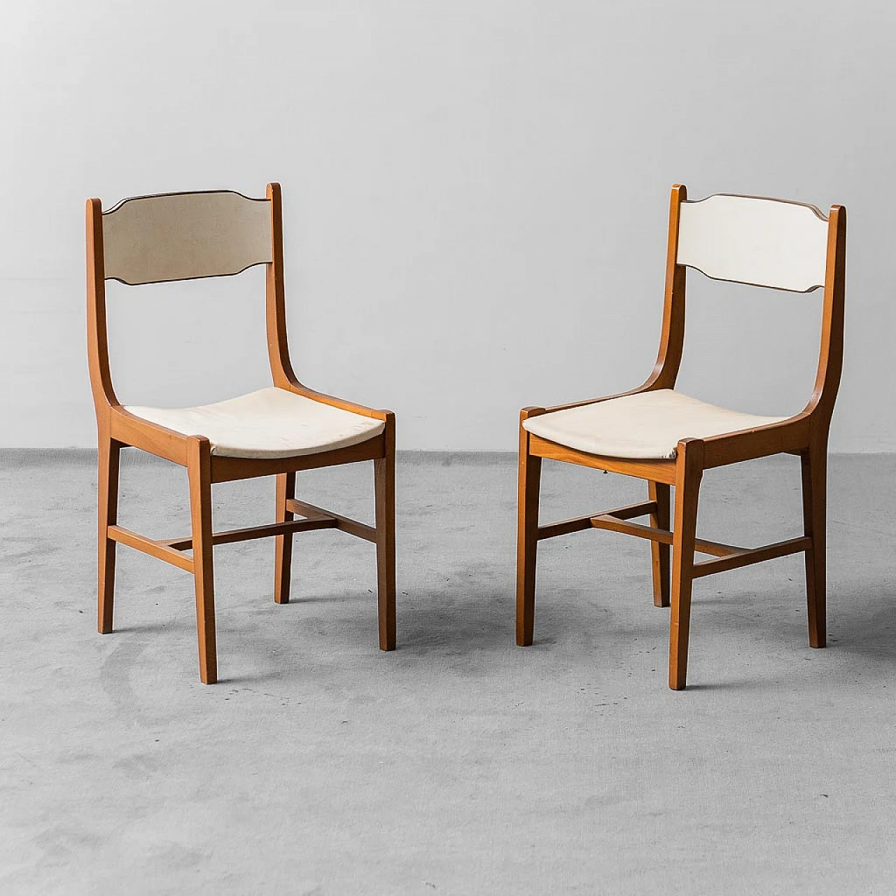 Pair of wooden and fabric chairs, 1960s 1