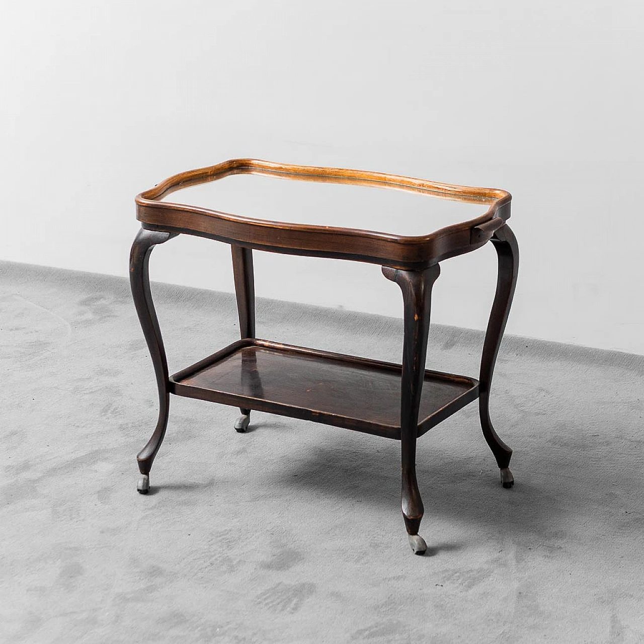 Wooden food trolley with tray, 1950s 1