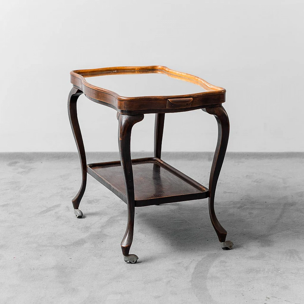 Wooden food trolley with tray, 1950s 3