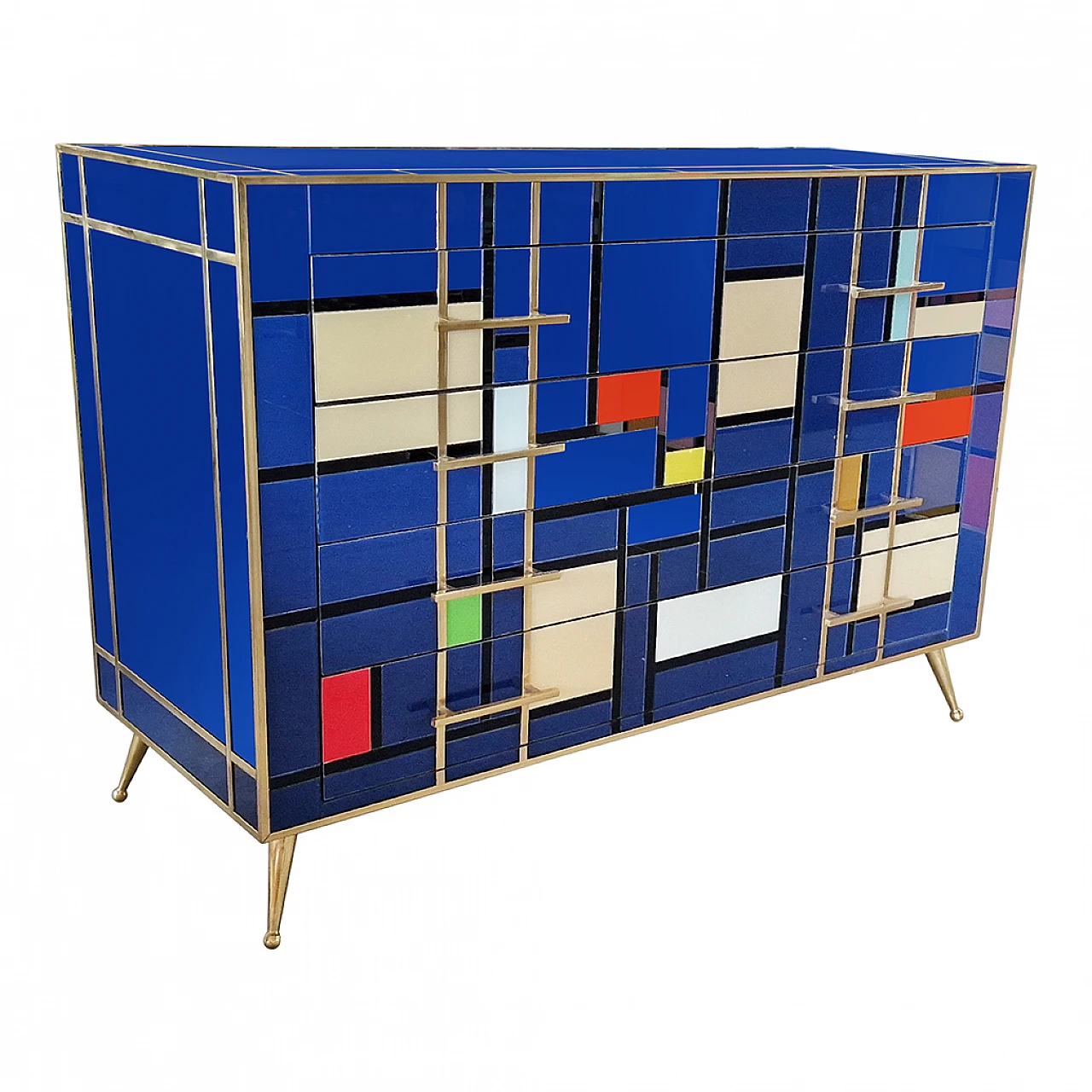 Four-drawer dresser in multicoloured blue Murano glass, 1980s 2