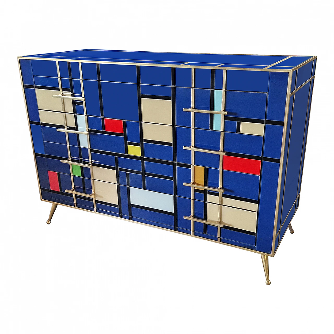 Four-drawer dresser in multicoloured blue Murano glass, 1980s 3