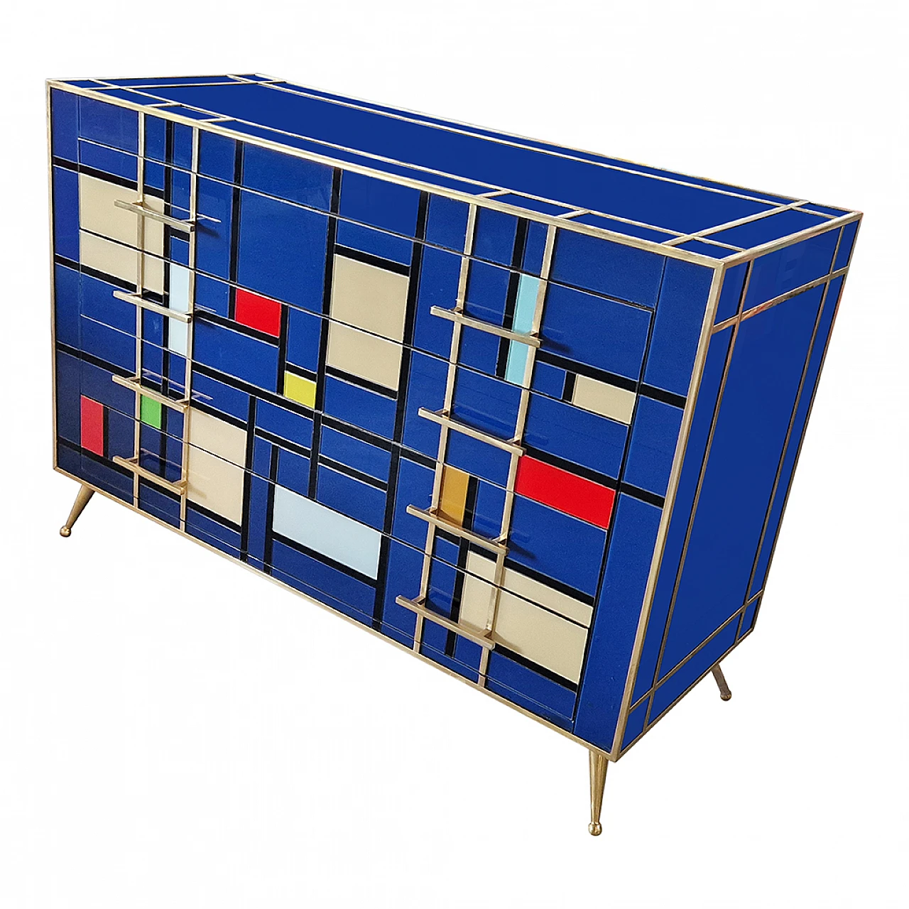 Four-drawer dresser in multicoloured blue Murano glass, 1980s 4