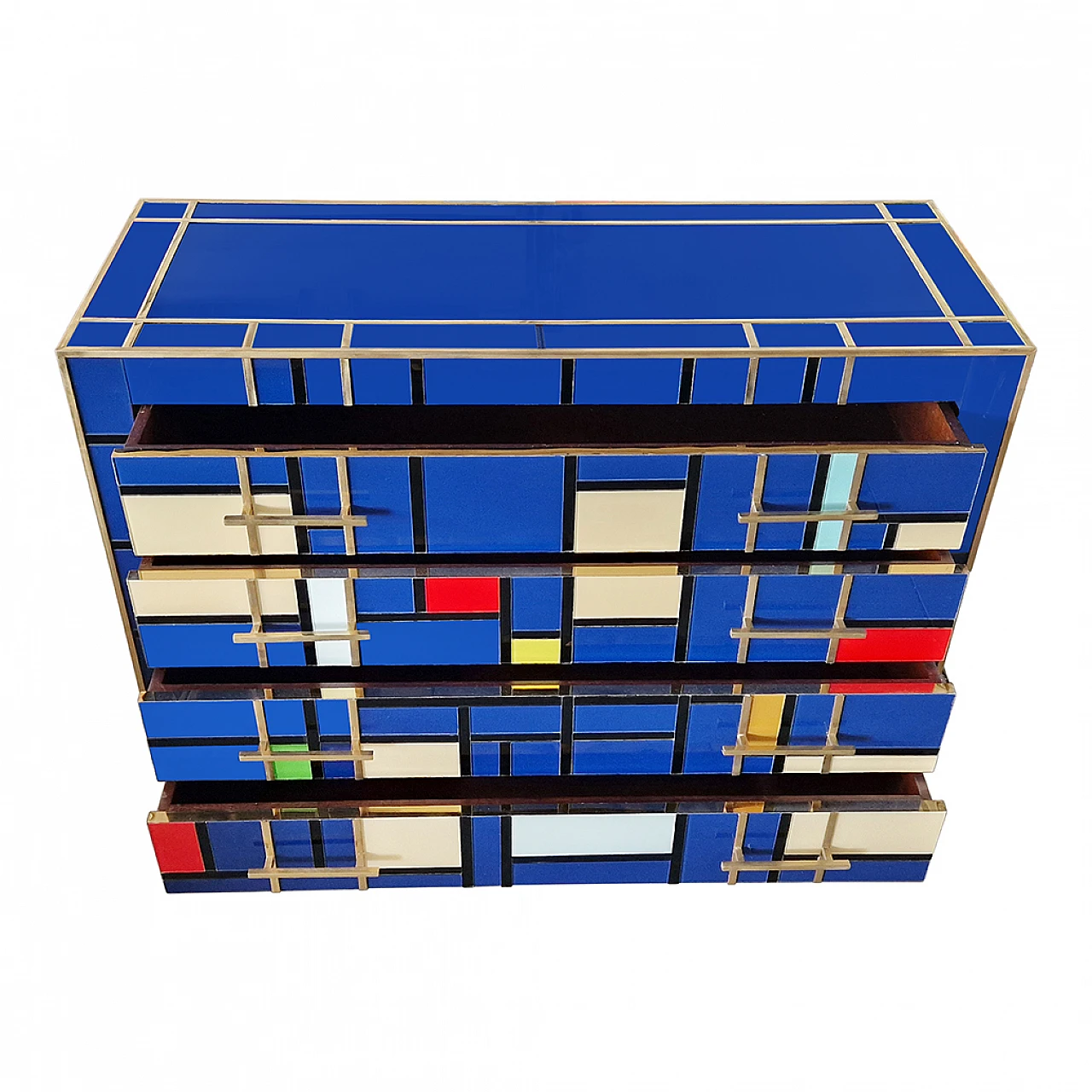 Four-drawer dresser in multicoloured blue Murano glass, 1980s 6