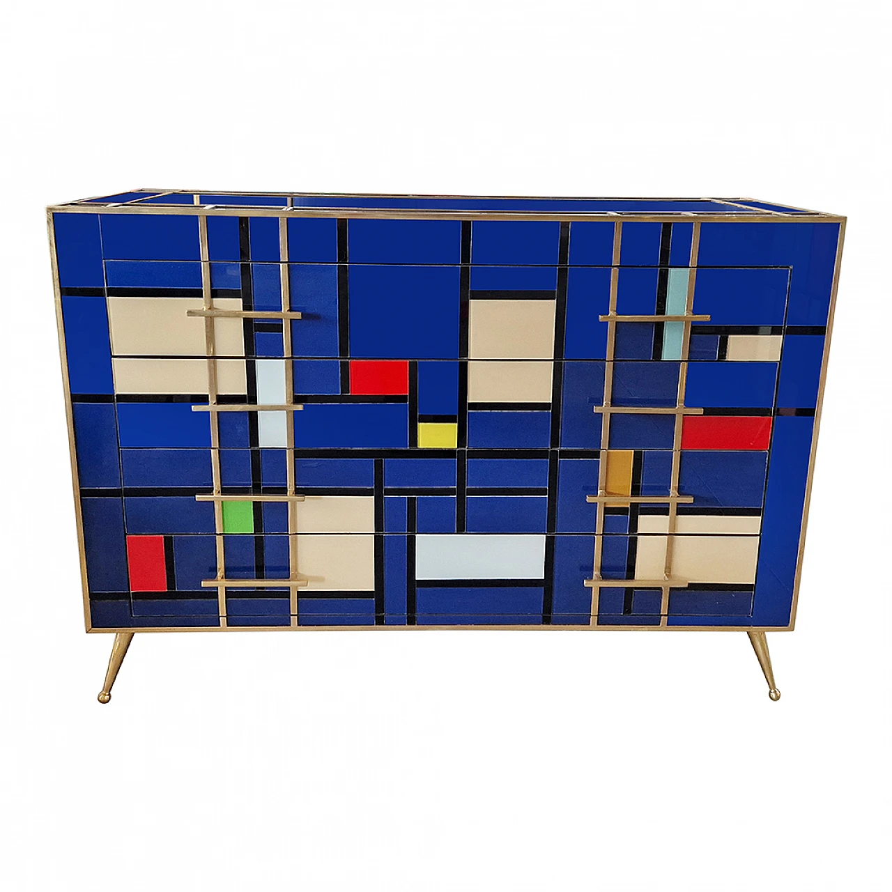 Four-drawer dresser in multicoloured blue Murano glass, 1980s 8