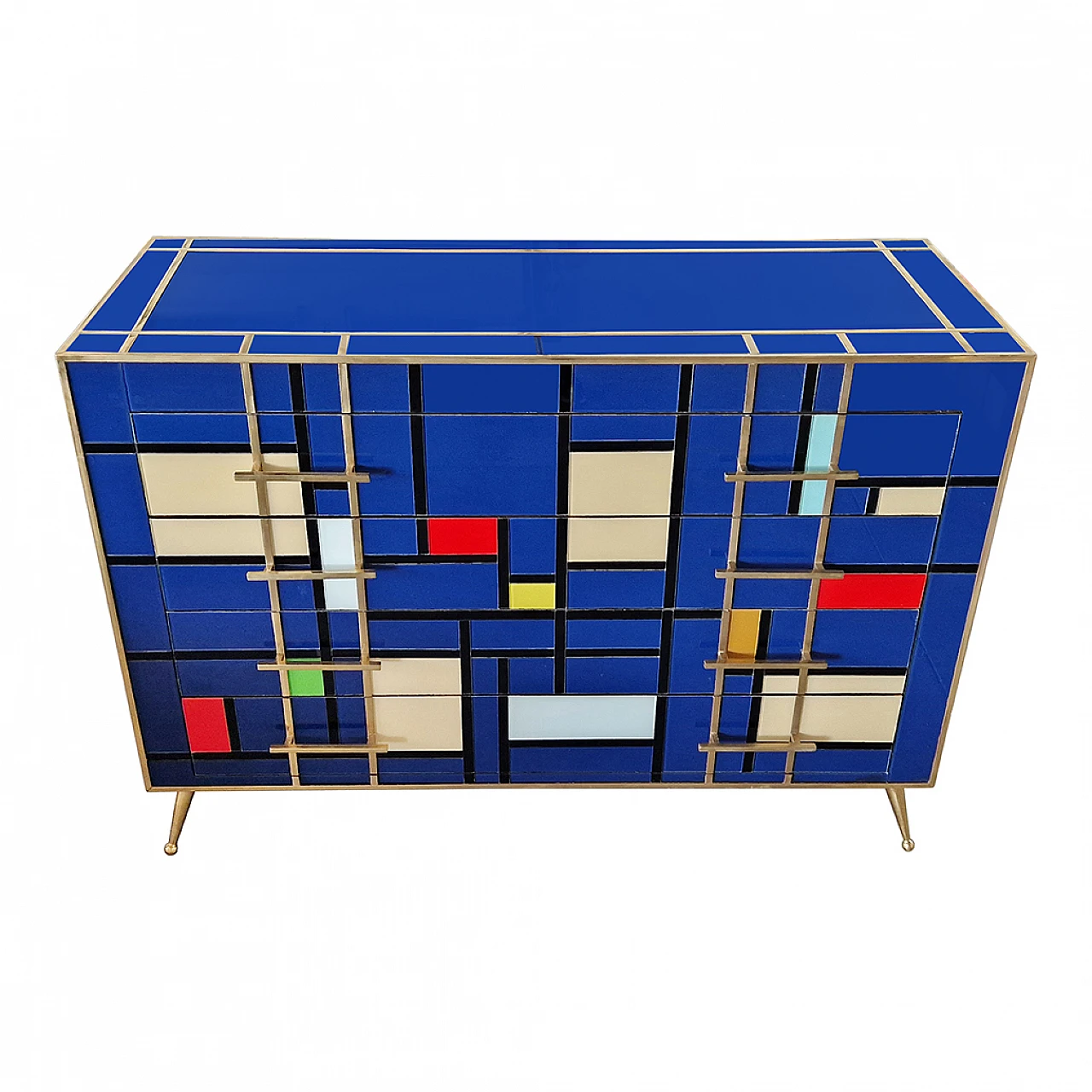 Four-drawer dresser in multicoloured blue Murano glass, 1980s 9