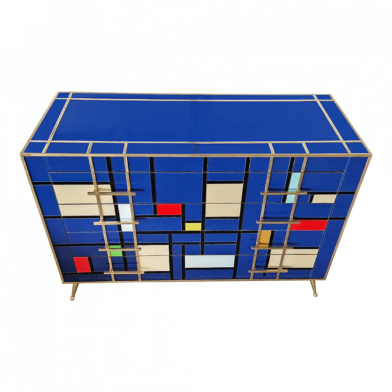 Four-drawer dresser in multicoloured blue Murano glass, 1980s 10