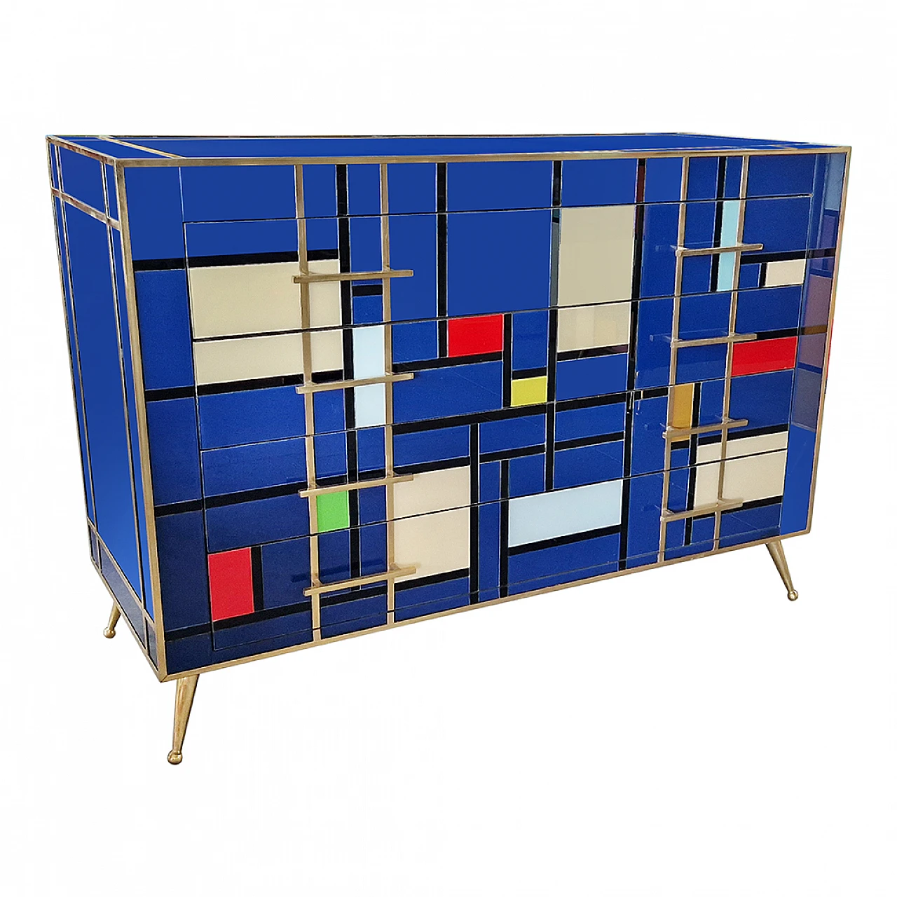 Four-drawer dresser in multicoloured blue Murano glass, 1980s 11