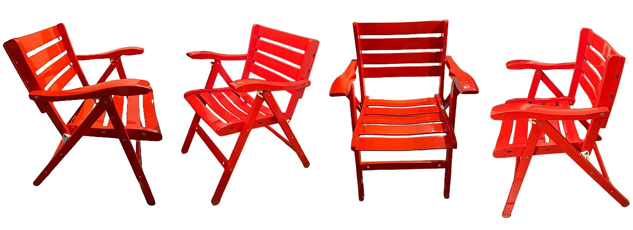 4 Orange Reguitti-style folding chairs, 1980s 13