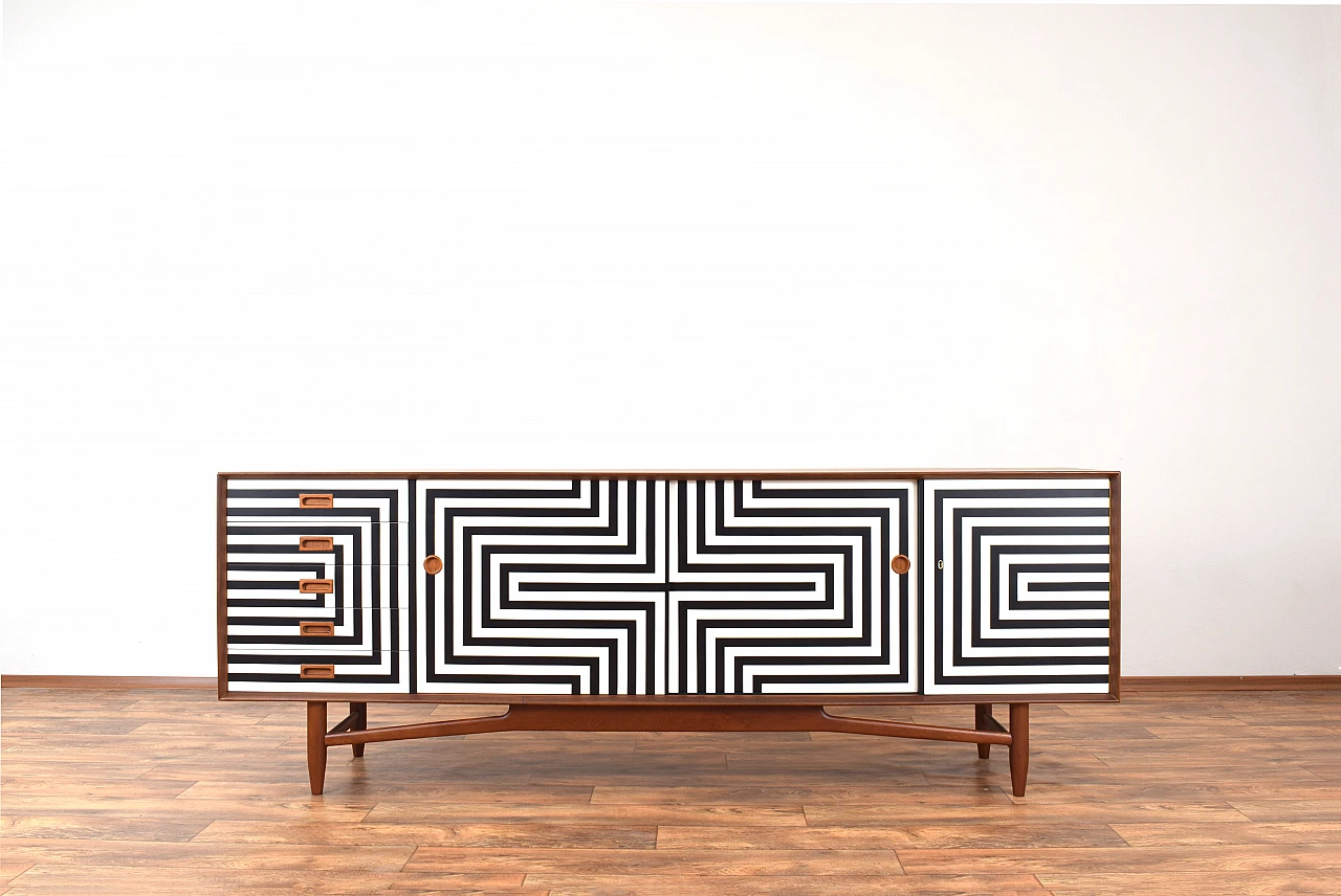 Mid-Century Op-Art Hand-Painted Danish Teak Sideboard, 1960s 1