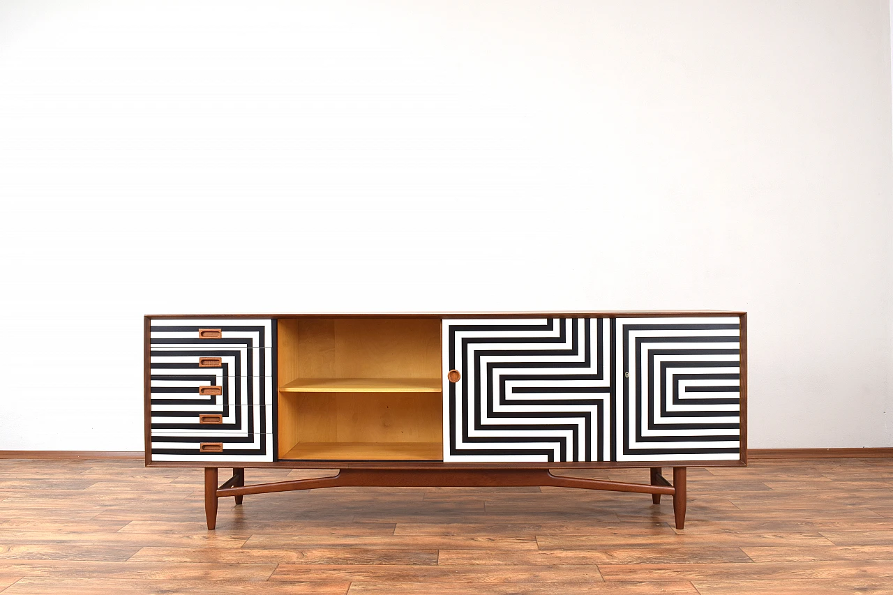 Mid-Century Op-Art Hand-Painted Danish Teak Sideboard, 1960s 2