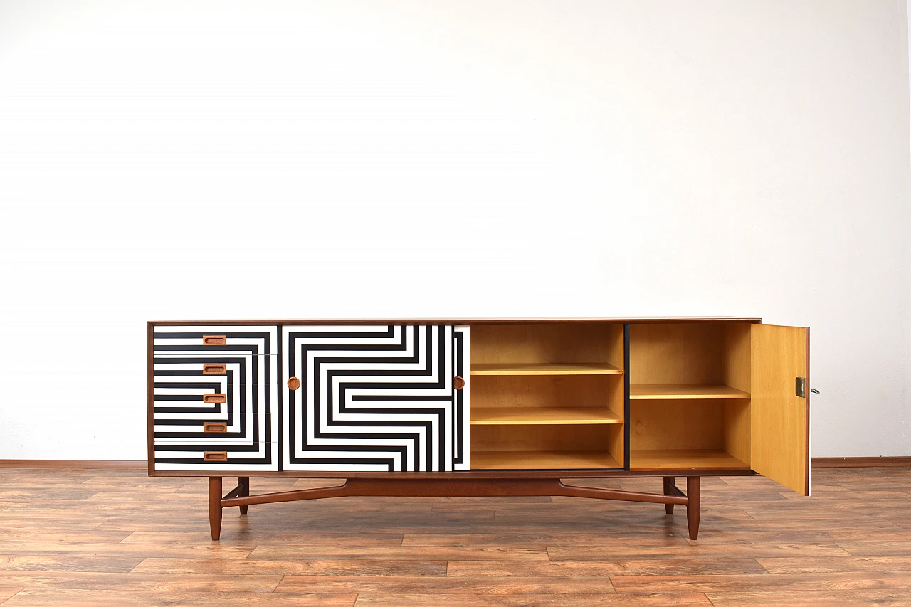 Mid-Century Op-Art Hand-Painted Danish Teak Sideboard, 1960s 3