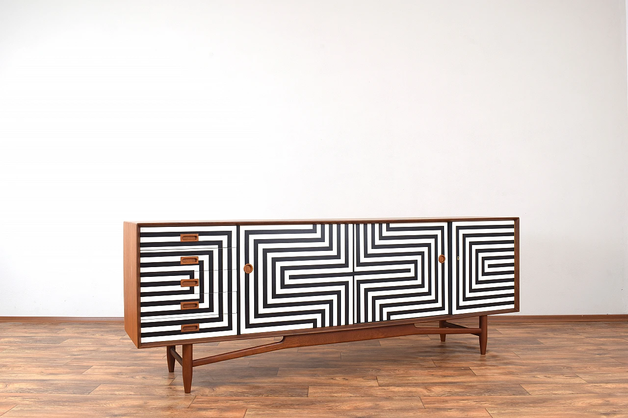 Mid-Century Op-Art Hand-Painted Danish Teak Sideboard, 1960s 4