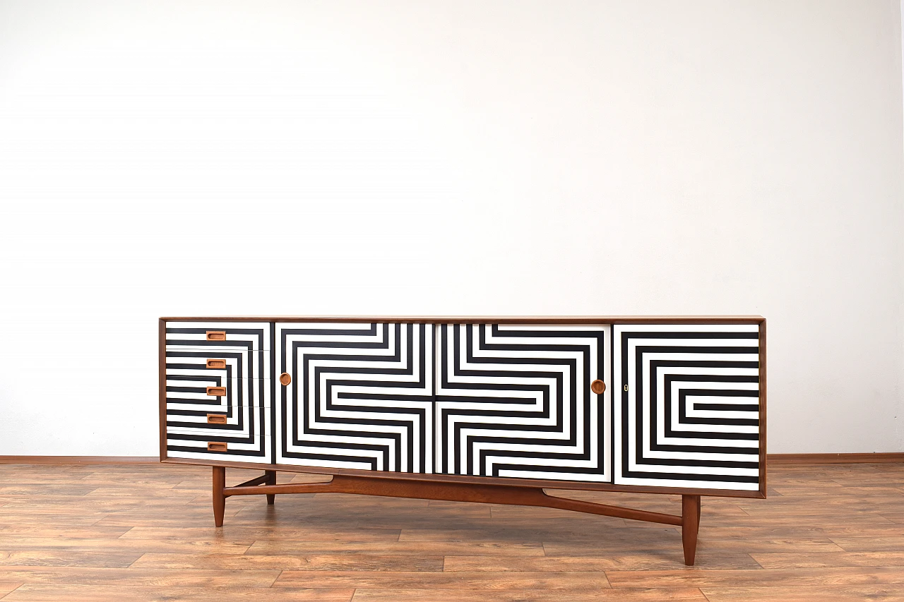 Mid-Century Op-Art Hand-Painted Danish Teak Sideboard, 1960s 5