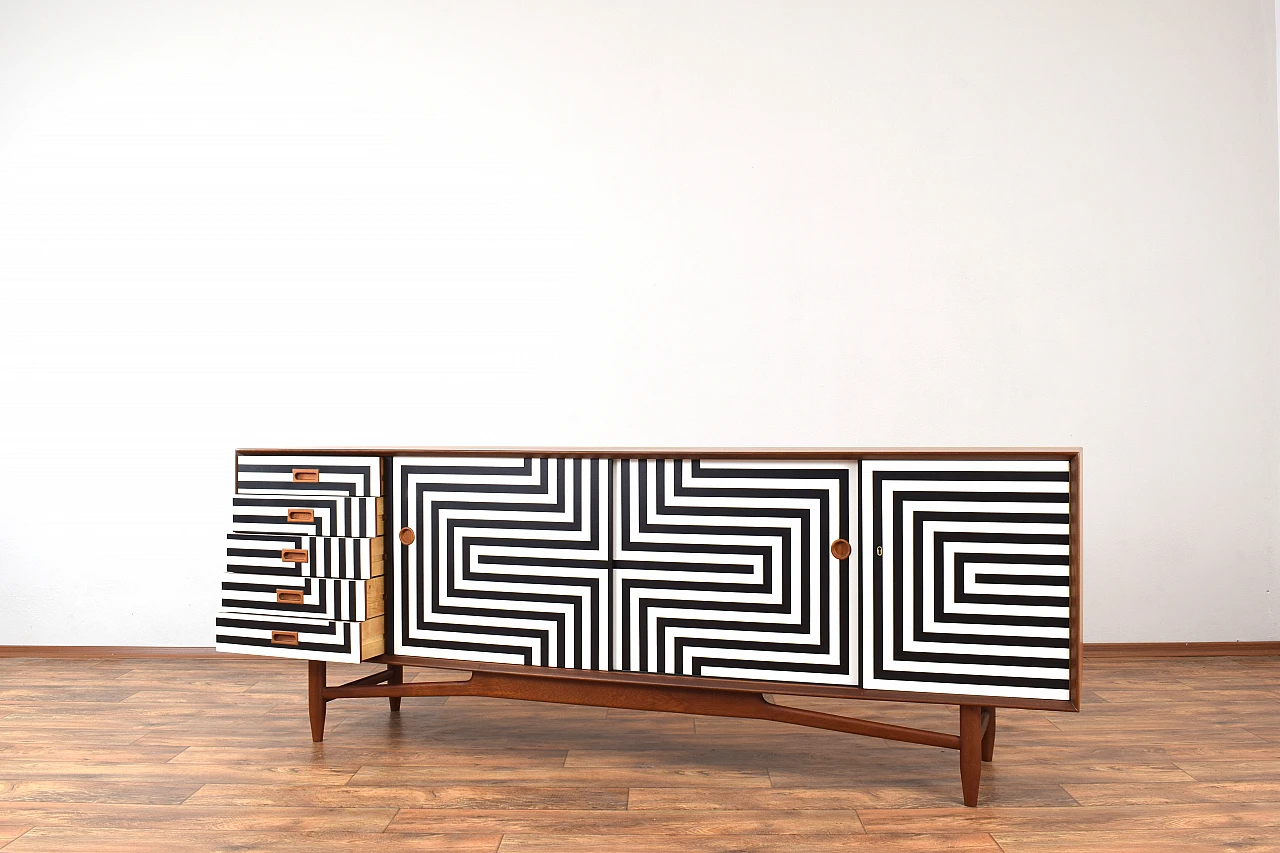 Mid-Century Op-Art Hand-Painted Danish Teak Sideboard, 1960s 6