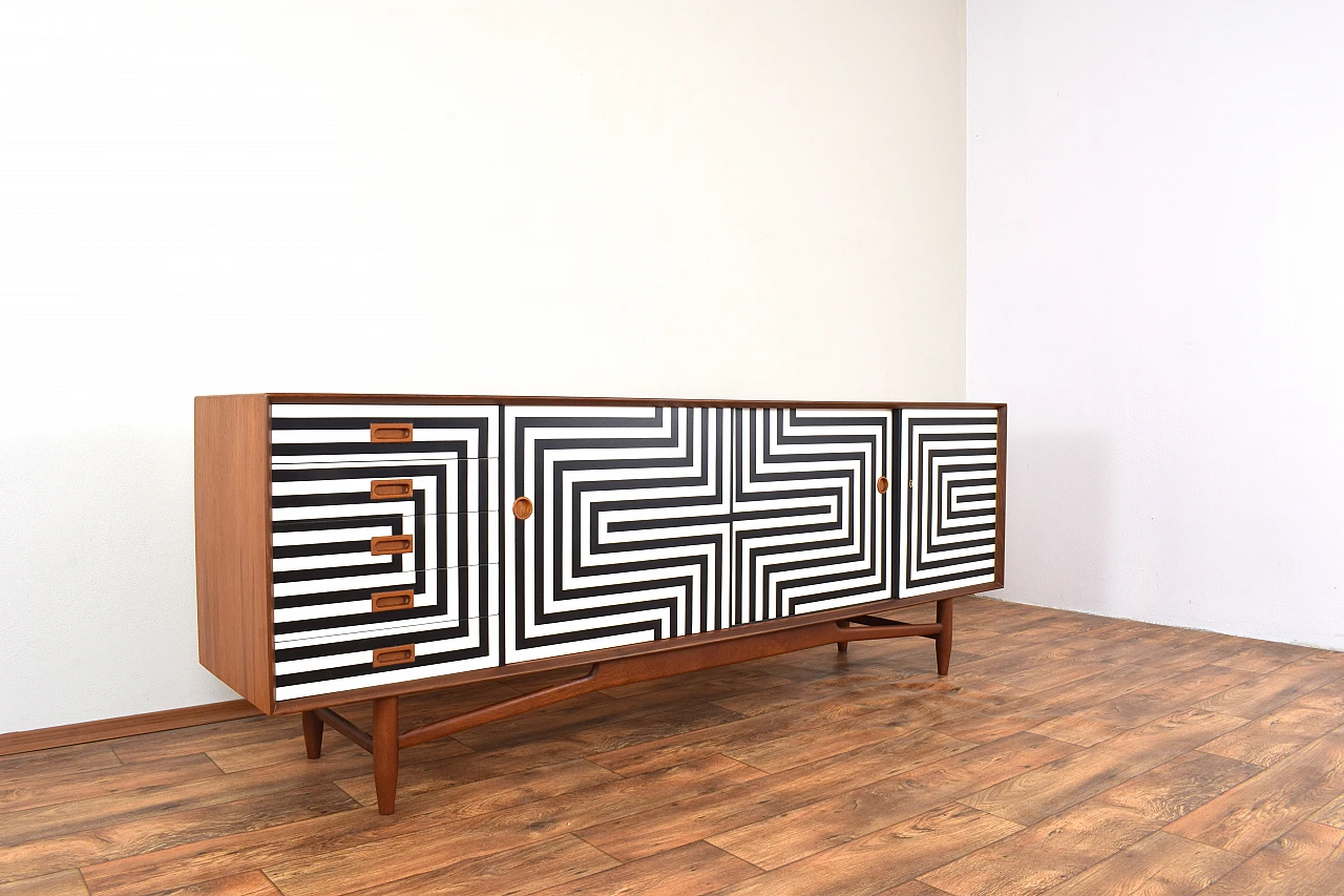 Mid-Century Op-Art Hand-Painted Danish Teak Sideboard, 1960s 9