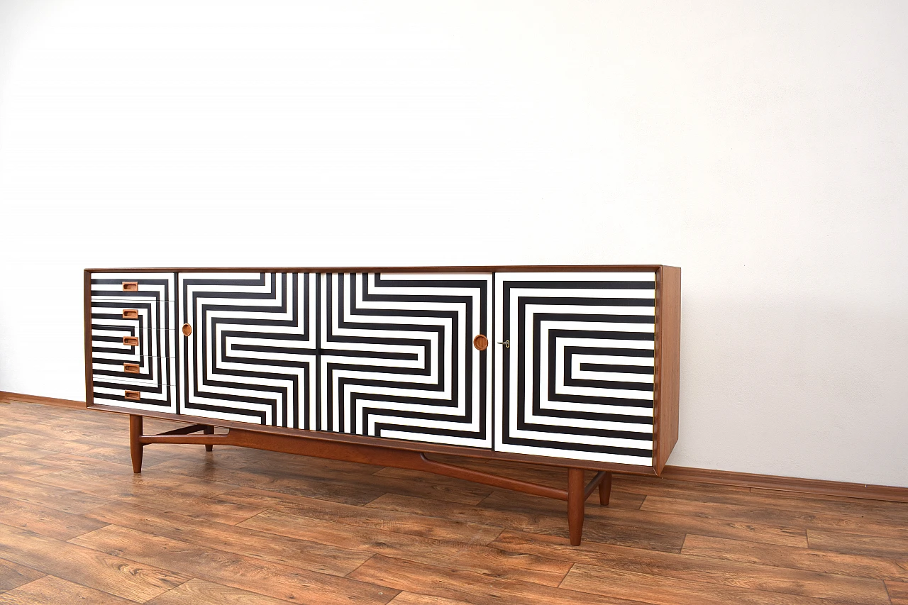 Mid-Century Op-Art Hand-Painted Danish Teak Sideboard, 1960s 10