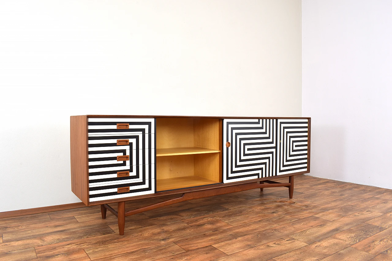 Mid-Century Op-Art Hand-Painted Danish Teak Sideboard, 1960s 11