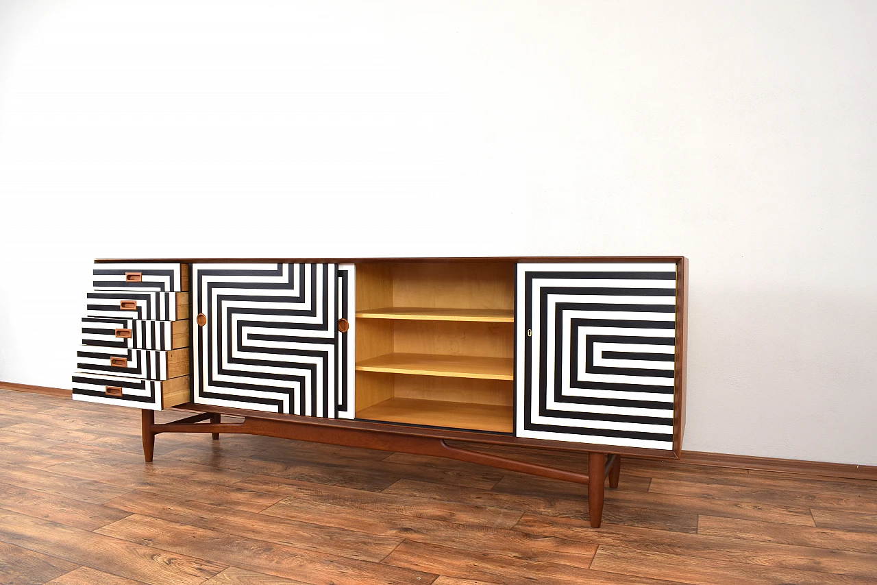 Mid-Century Op-Art Hand-Painted Danish Teak Sideboard, 1960s 12