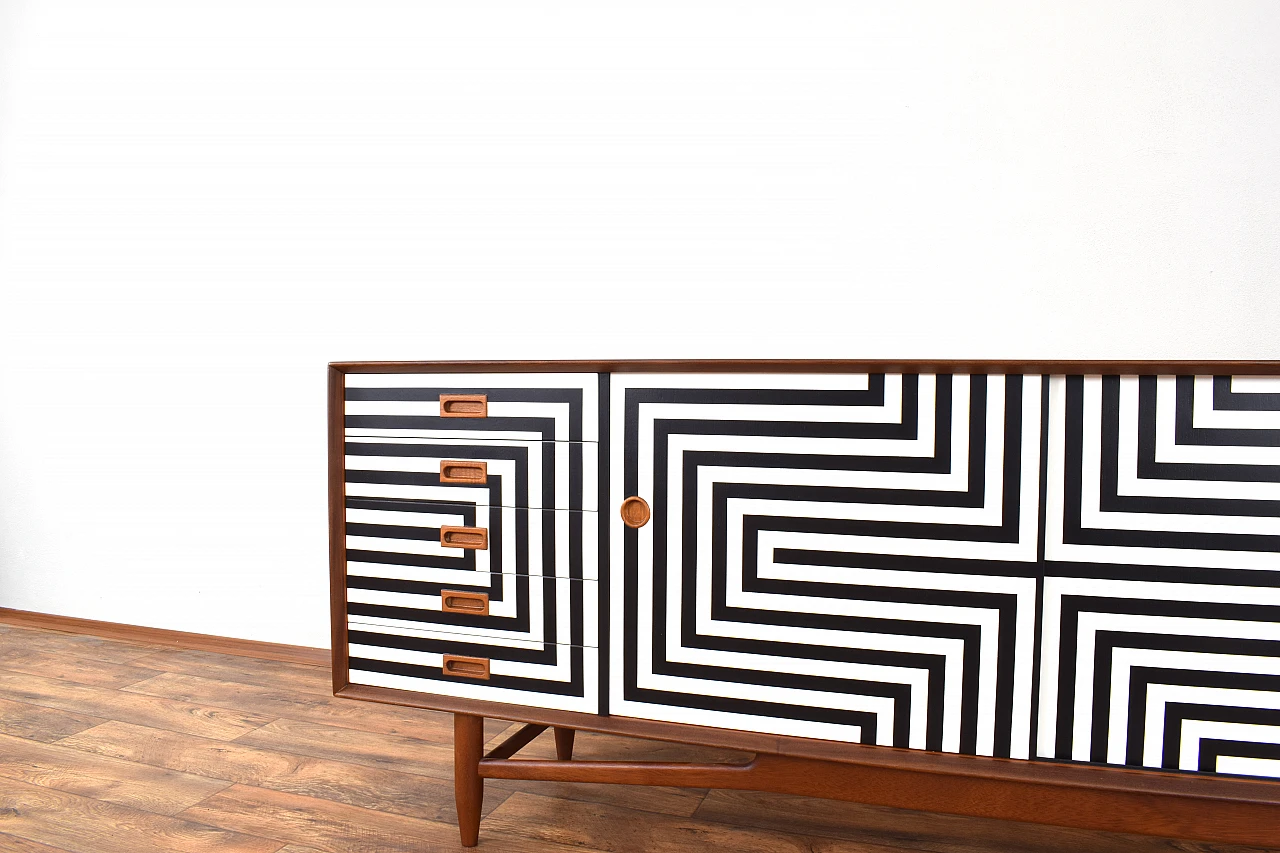 Mid-Century Op-Art Hand-Painted Danish Teak Sideboard, 1960s 15