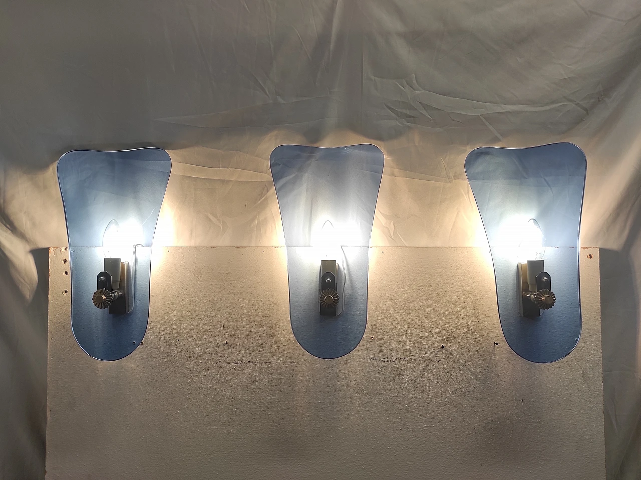 3 Italian blue glass wall lamps, 1950 1