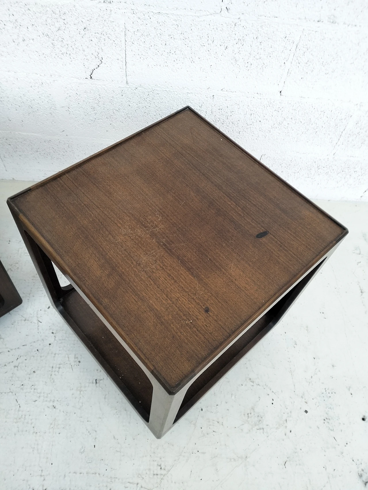 Pair of wooden side tables with wheels, 60s 6