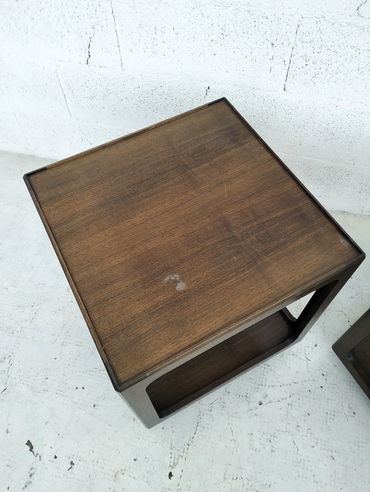 Pair of wooden side tables with wheels, 60s 7