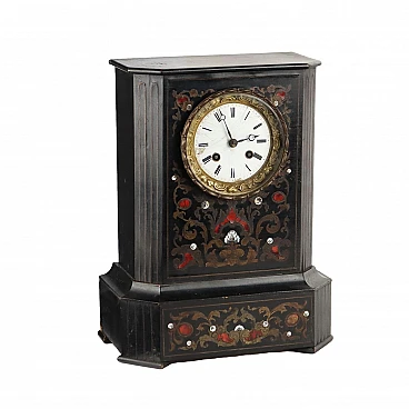 Wooden table clock with inlays, late 19th century