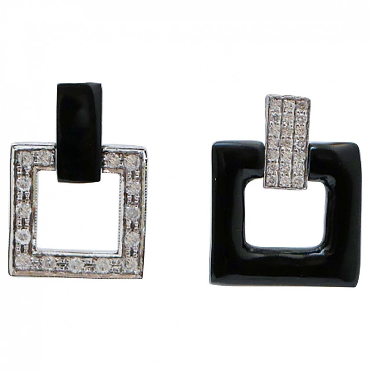 14K white gold earrings with onyx and diamonds, 1970s 1