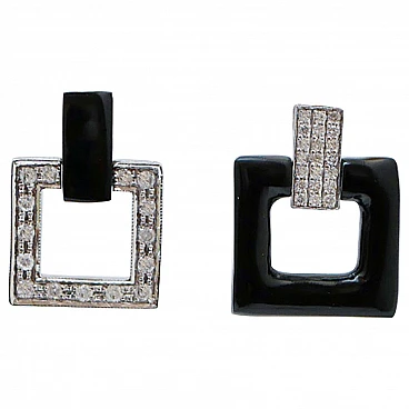 14K white gold earrings with onyx and diamonds, 1970s