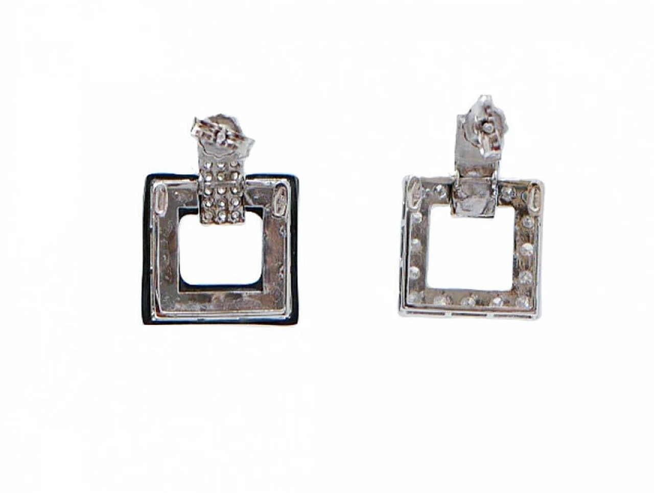 14K white gold earrings with onyx and diamonds, 1970s 3