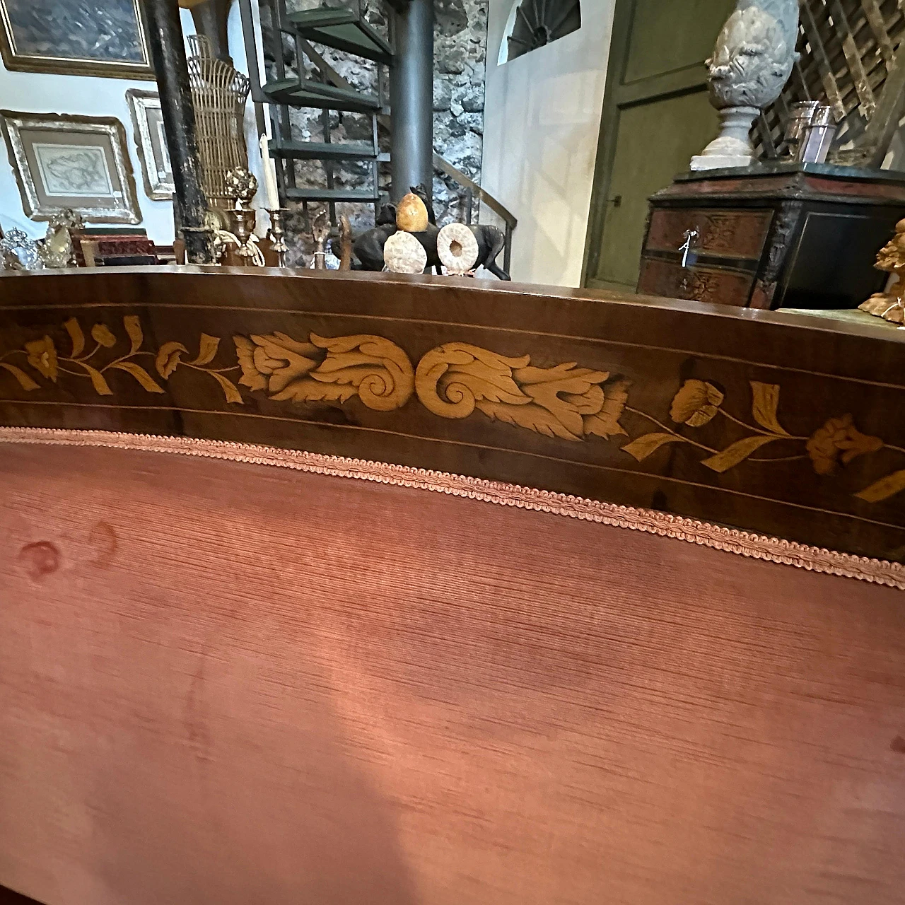 Divano siciliano in legno e velluto rosa di Charles X, '800 12