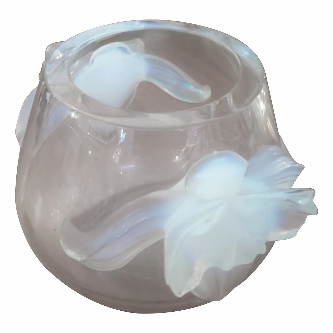 Transparent crystal Orchid vase by Lalique France, 1990s 1