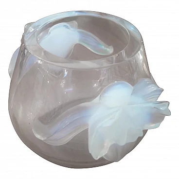 Transparent crystal Orchid vase by Lalique France, 1990s